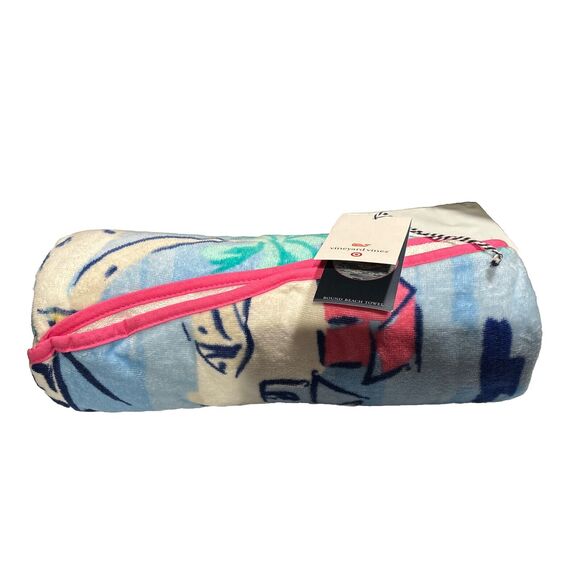 Vineyard Vines x Target Island Scene Round Beach Towel 60” Palm Tree Boat New